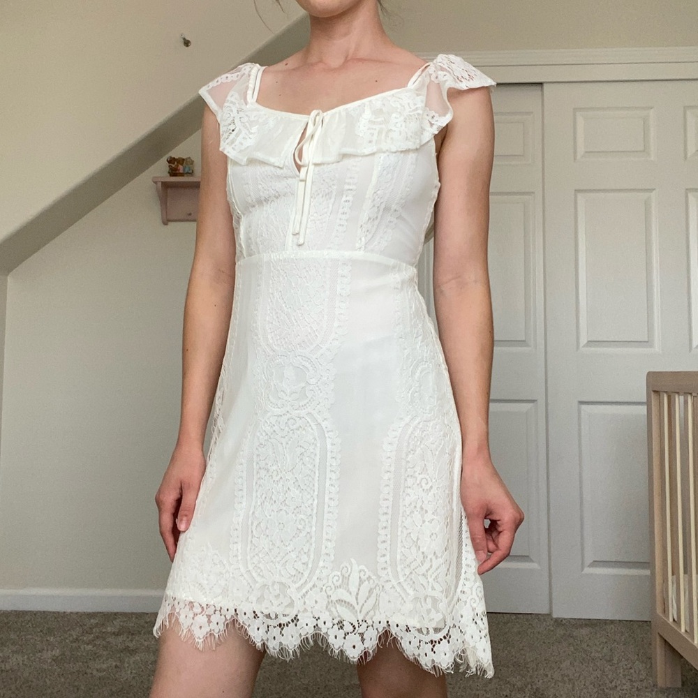 Lush white cream lace off the shoulder boho dress